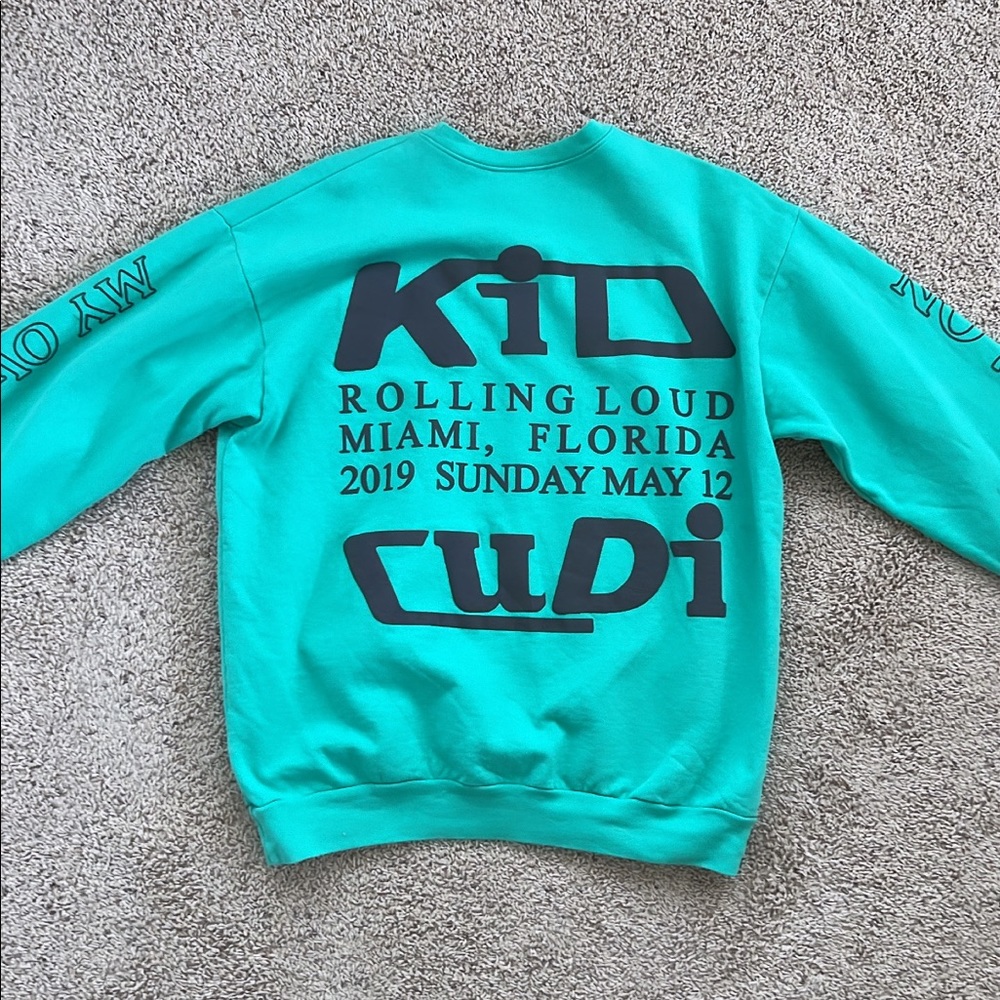 Kid Cudi: Swim in the light “Rolling Loud” crew neck. Seafoam/teal